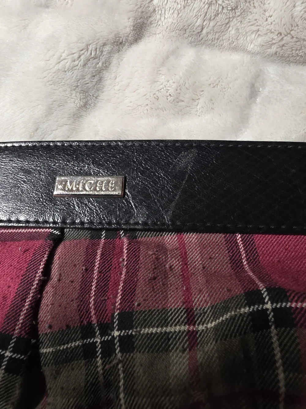🎈5/$25- Miche Black Leather Trim Pink Plaid Small. **Shell Only**🎈
